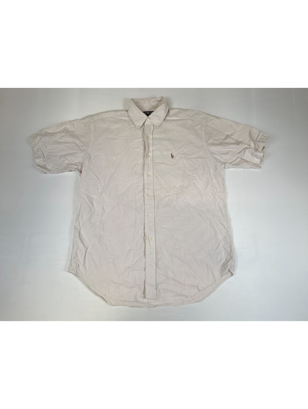 Ralph Lauren Blake Mens Shirt Medium Tan White Striped Cotton Button Down